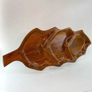 Large MCM Boho 3 Section Genuine Monkey Pod Leaf Serving Dish Tray 17"